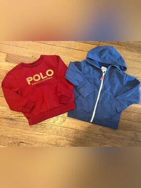 Crewcuts Polo Boys Sweatshirts Bundle 100% Cotton Blue Zip Up, Red Crewneck